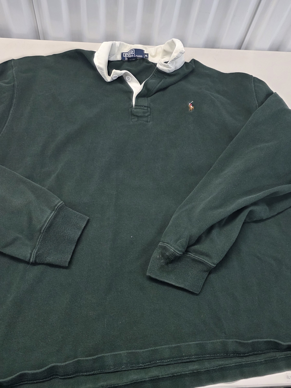 Vintage 90s Made in USA Polo Ralph Lauren Green Rugby Long Sleeve Size XL